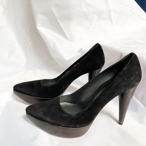 Stuart Weitzman black suede platform shoes